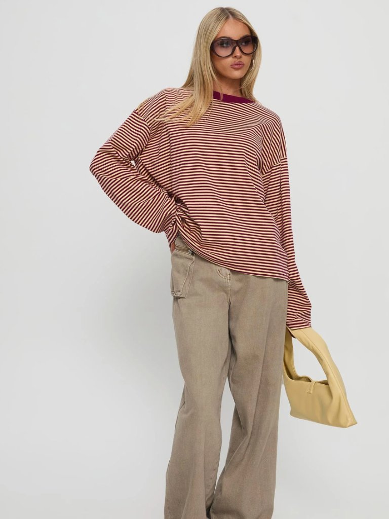 Princess Polly Lemon/Burgundy Long Sleeve T-Shirt